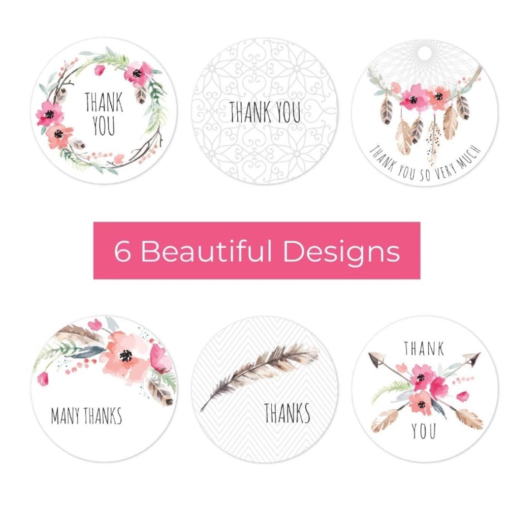 (100) Boho thank you stickers